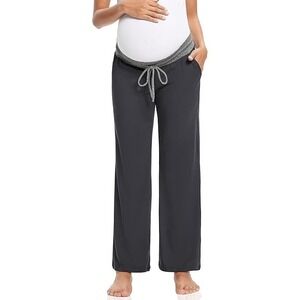 Foucome Women Maternity Straight Wide Leg Pants Drawstring Lounge Pants Comfy L